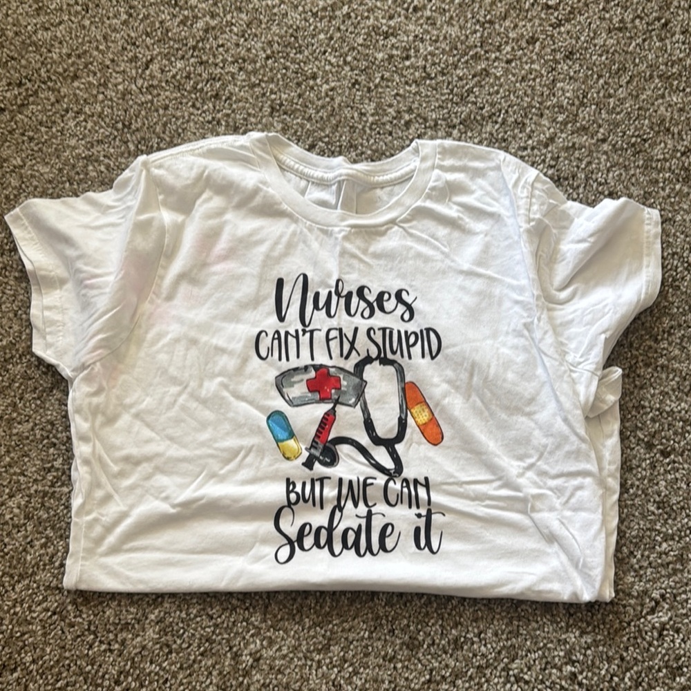 White Graphic T-Shirt with Nurse Theme